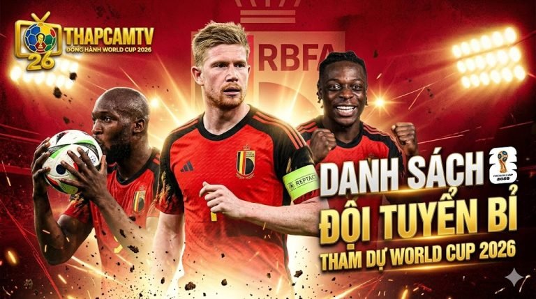 Ảnh bìa bài viết danh sách đội tuyển Bỉ dự World Cup 2026 với các ngôi sao Kevin De Bruyne, Romelu Lukaku và Jérémy Doku, Thapcamtv