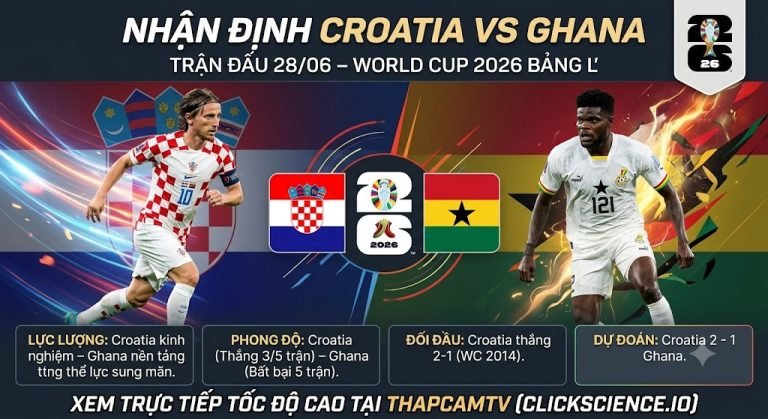 Nhận định tổng quan trận đấu giữa Croatia và Ghana tại bảng L World Cup 2026 do BLV Man Man của nền tảng ThapcamTV thực hiện.