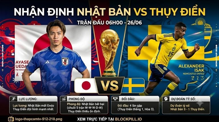 Nhận định bóng đá Nhật Bản vs Thụy Điển lượt cuối bảng F World Cup 2026 chi tiết từ Thapcamtv