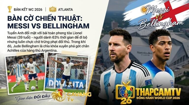 Phân tích chiến thuật trận bán kết World Cup 2026 giữa Anh và Argentina: Cuộc đối đầu tâm điểm giữa Lionel Messi và Jude Bellingham tại sân vận động Atlanta.