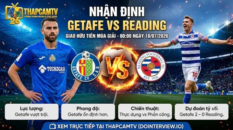 Ảnh bìa nhận định trận đấu Getafe vs Reading diễn ra lúc 00:00 ngày 18/07/2026, phân tích chỉ số chuyên môn và dự đoán tỷ số chi tiết từ chuyên gia ThapcamTV.