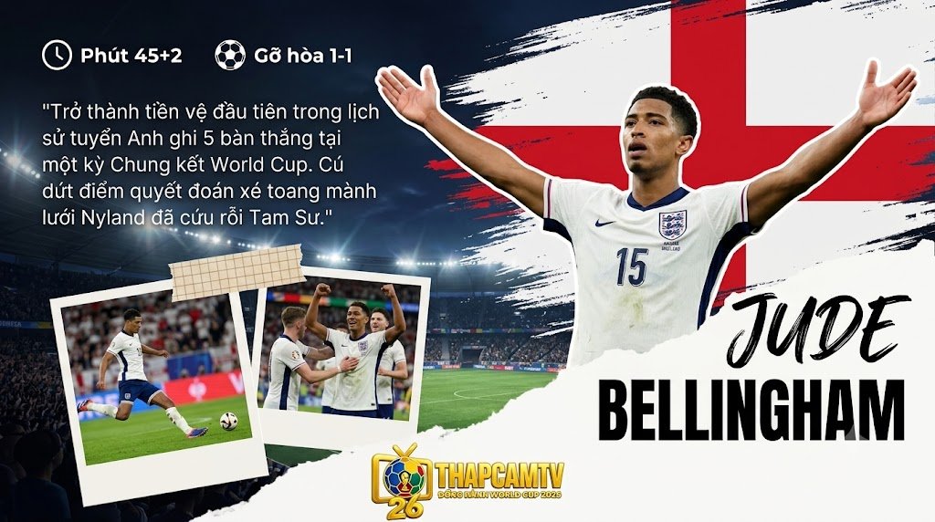 Bảng phân tích chiến thuật đa chiều về trận tứ kết World Cup 2026 giữa Anh và Na Uy, bao gồm sơ đồ sân, chân dung cầu thủ Jude Bellingham, và các thông số chiến thuật chi tiết bằng tiếng Việt.