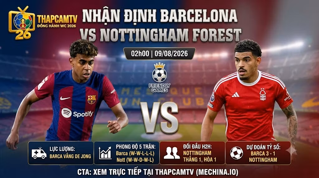 Nhận định Barcelona vs Nottingham Forest ngày 09/08/2026 cùng BLV Man Man trên ThapcamTV mechina.io