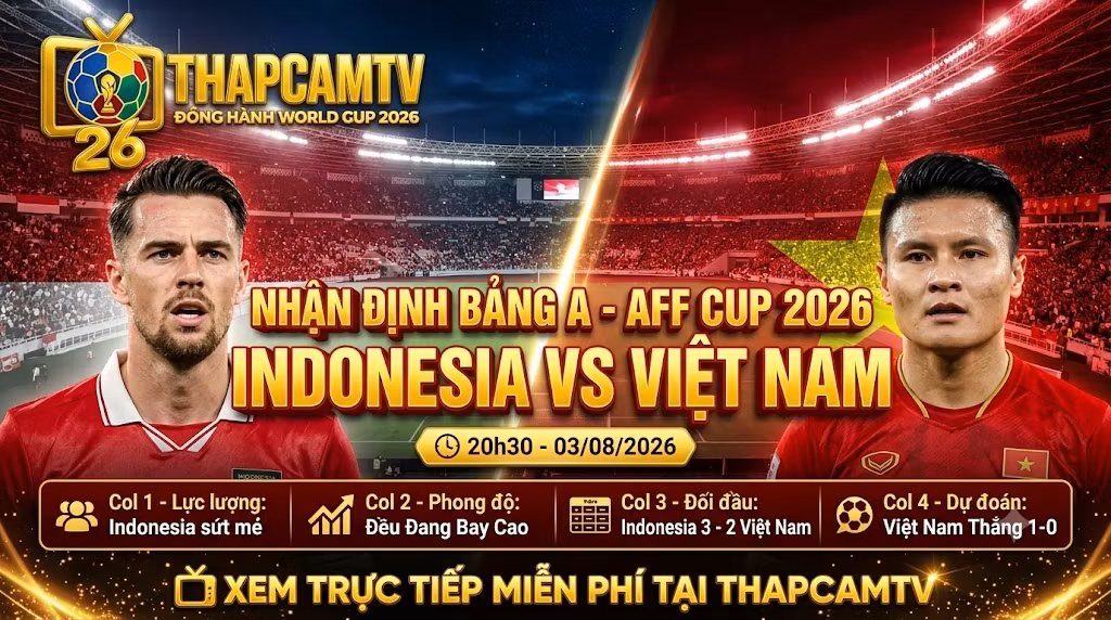 Nhận định trực tiếp trận đấu Indonesia vs Việt Nam bảng A AFF Cup 2026 cùng chuyên gia Thapcamtv.