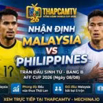 Ảnh bìa nhận định trận đấu sinh tử giữa Malaysia vs Philippines tại bảng B AFF Cup 2026 trên kênh trực tiếp bóng đá ThapcamTV.